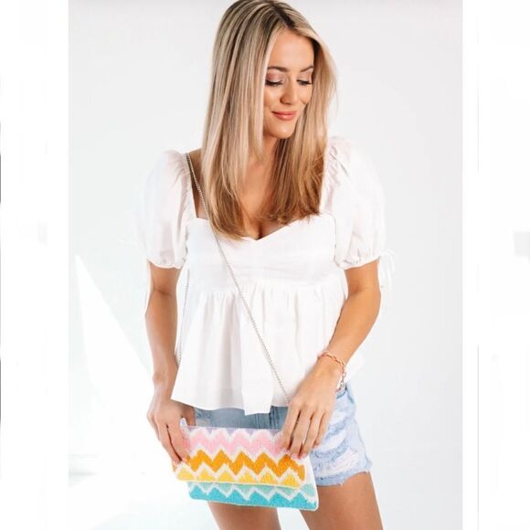 NWT Poof New York Sz M White Stretch short sleeve Sexy Beautiful Top - Picture 1 of 12